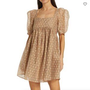 En Saison Tan Polkadot Desiree Organza Mini Dress